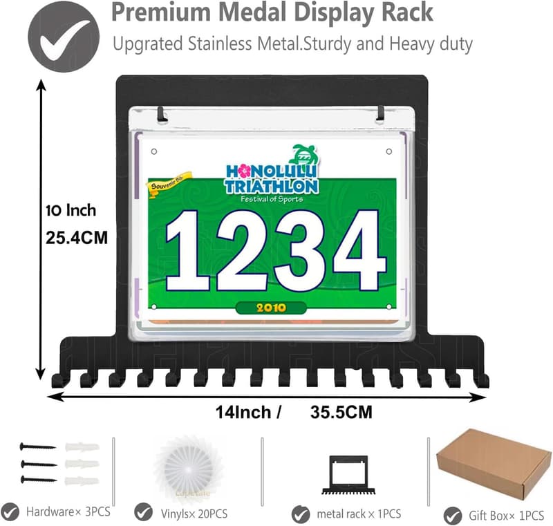 Runner Medal Holder Wall Hanger for Marathon and Bib Display