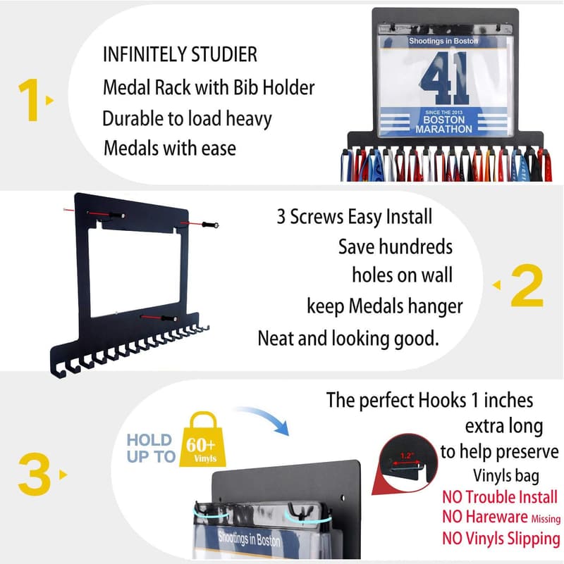 Runner Medal Holder Wall Hanger for Marathon and Bib Display