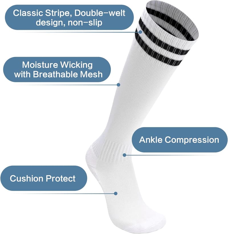 Kids' Breathable Soccer Socks - 2 Pairs, Ages 7-13