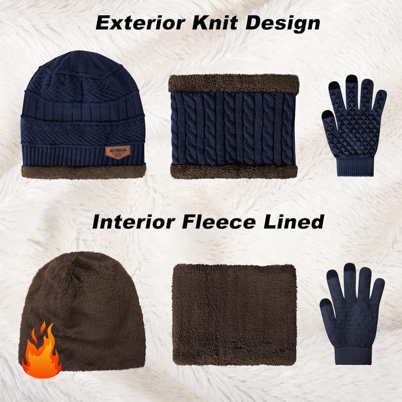 Warm Winter Beanie, Scarf & Gloves Set for Men & Women