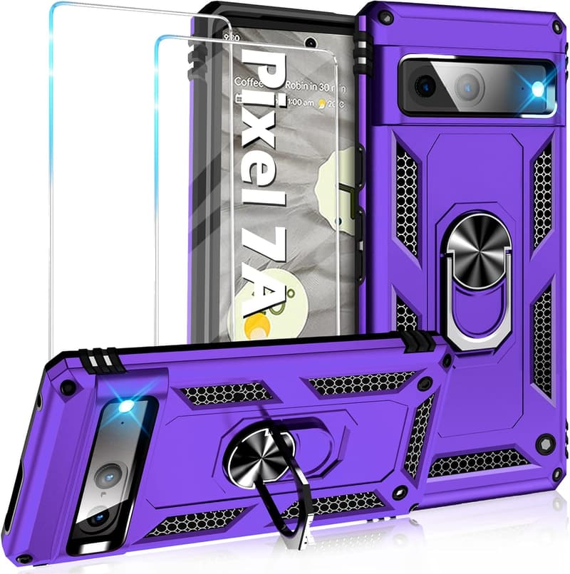 Google Pixel 7A Military Grade Shockproof Case with Kickstand (Purple)