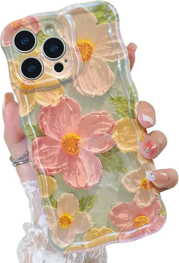 Cute Pink Oil Painting Phone Case for iPhone 16 Pro
