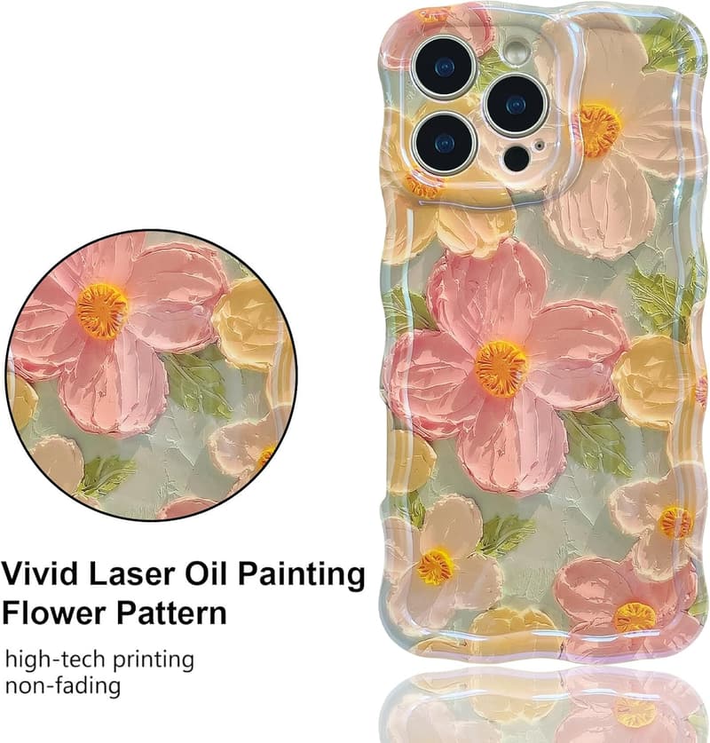 Cute Pink Oil Painting Phone Case for iPhone 16 Pro