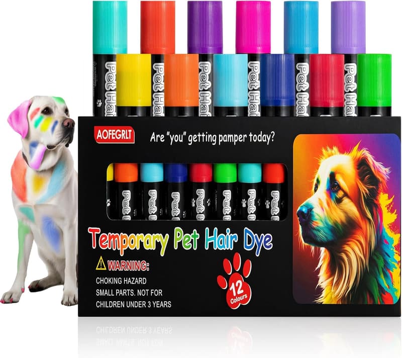 Temporary Non-toxic Dog Hair Color Dye - 12 Pack Washable Set