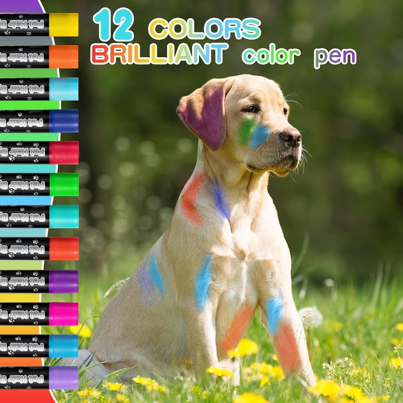 Temporary Non-toxic Dog Hair Color Dye - 12 Pack Washable Set