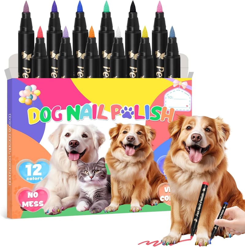 12-Color Quick-Dry Dog Nail Polish Kit - Odorless & Safe