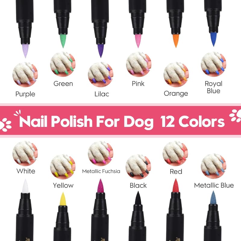 12-Color Quick-Dry Dog Nail Polish Kit - Odorless & Safe