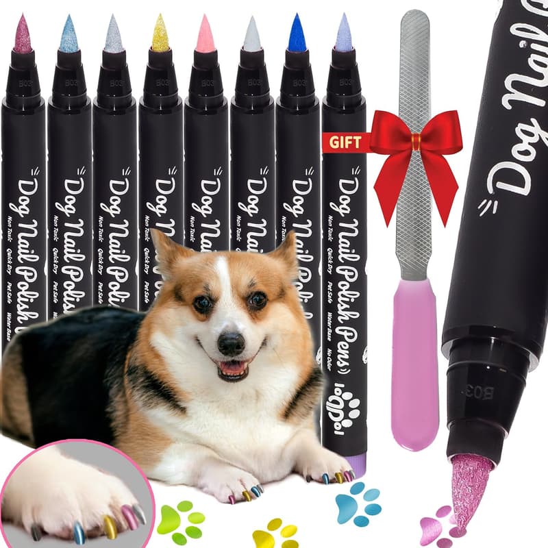 Dog Nail Polish Pens - 8 Quick-Dry Non-Toxic Colors with File