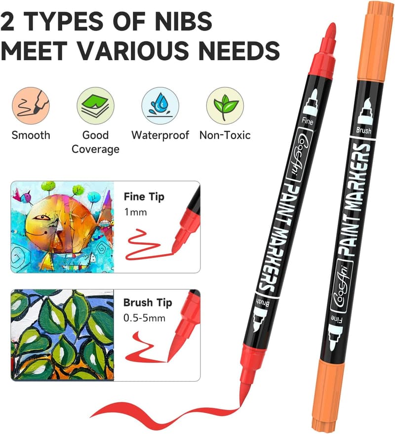 Dual Tip Acrylic Paint Markers - 32 Colors for DIY Crafts