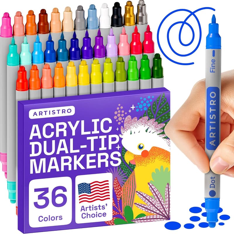 Acrylic Paint Marker Set for Kids & Adults - 36 Dual Tip Pens
