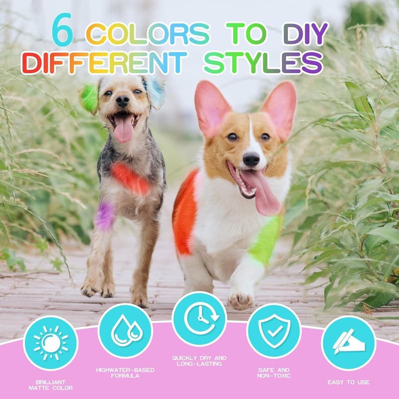 Temporary Non-Toxic Dog Hair Color Dye - Pack of 6