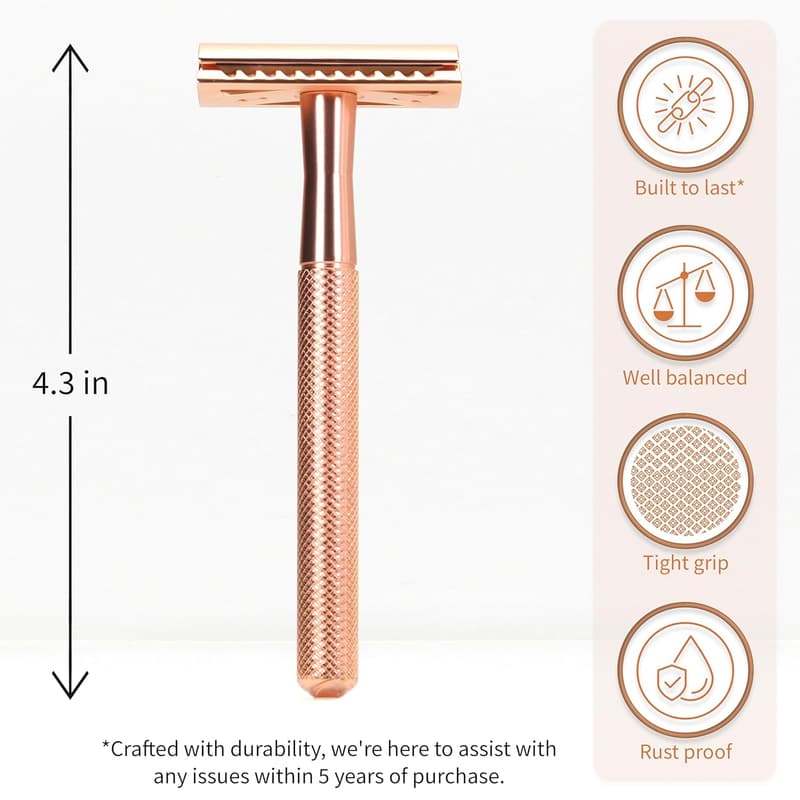 Rose Gold Safety Razor for Women - Reusable & Plastic-Free