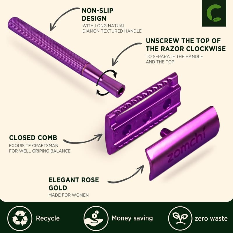 Reusable Double Edge Safety Razor for Men & Women - Purple