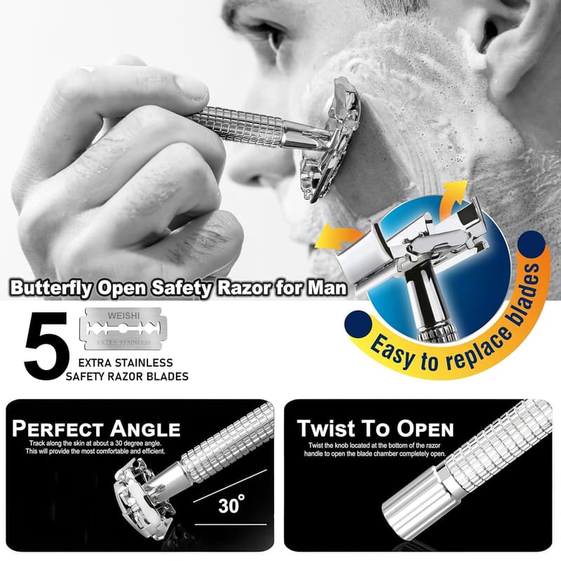 Eco-Friendly Chrome Butterfly Double Edge Safety Razor