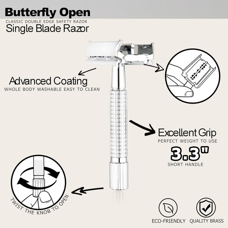 Eco-Friendly Chrome Butterfly Double Edge Safety Razor