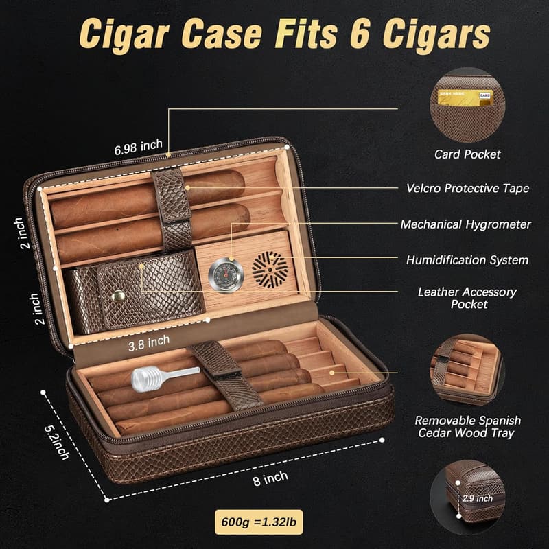 Portable Cigar Humidor Gift Set with Torch Lighter & Accessories