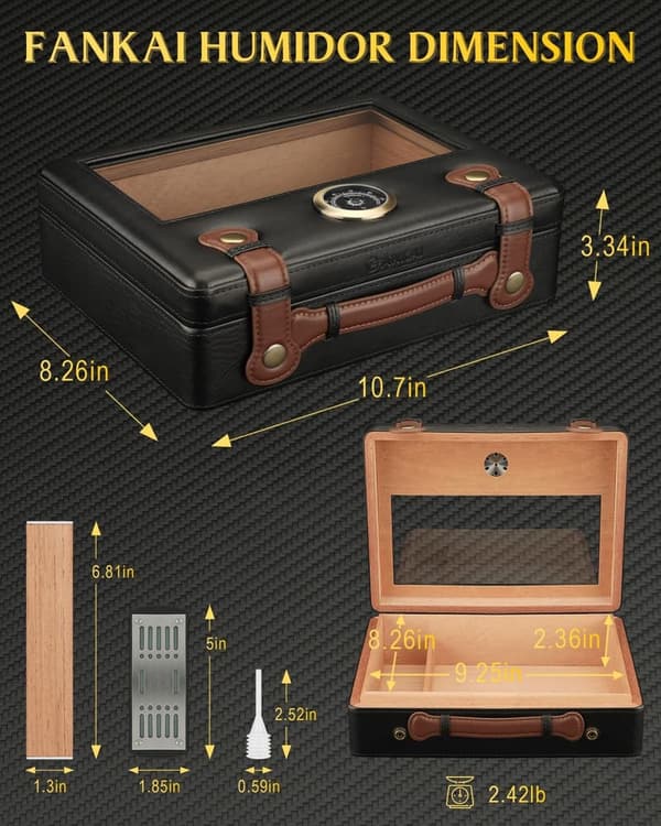 Cedar Wood Cigar Humidor with Glass Top & Humidifier