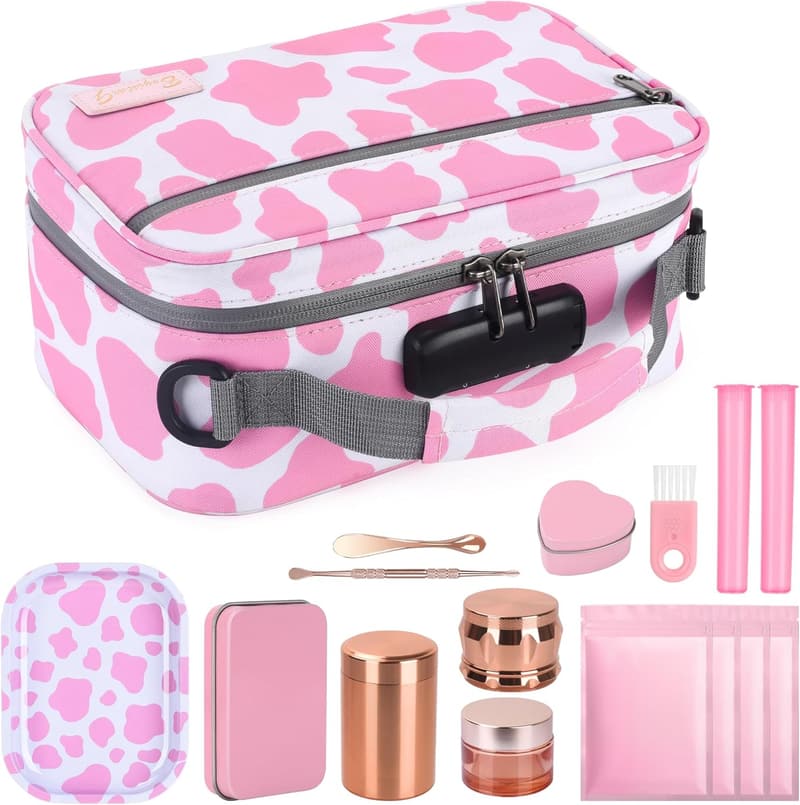 Portable Medicine Lock Box with Accessories, Water-Resistant Cow Print