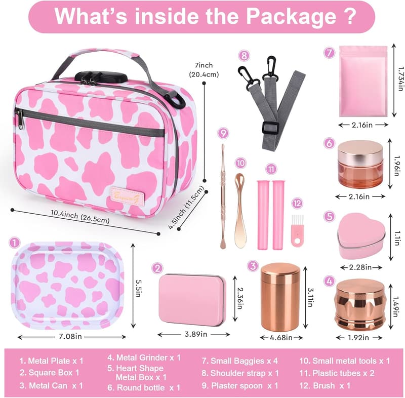 Portable Medicine Lock Box with Accessories, Water-Resistant Cow Print