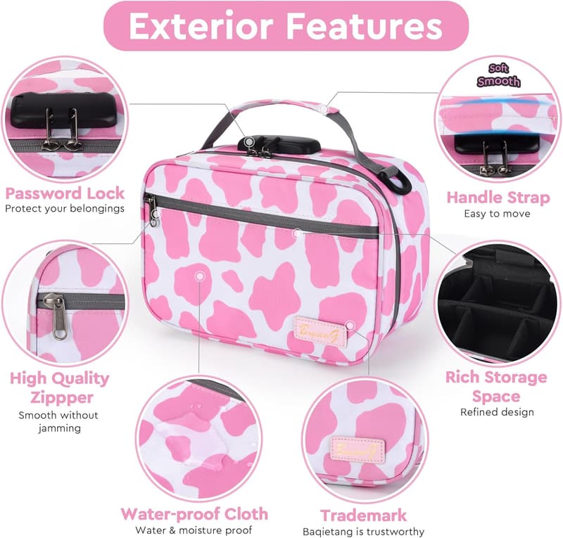 Portable Medicine Lock Box with Accessories, Water-Resistant Cow Print