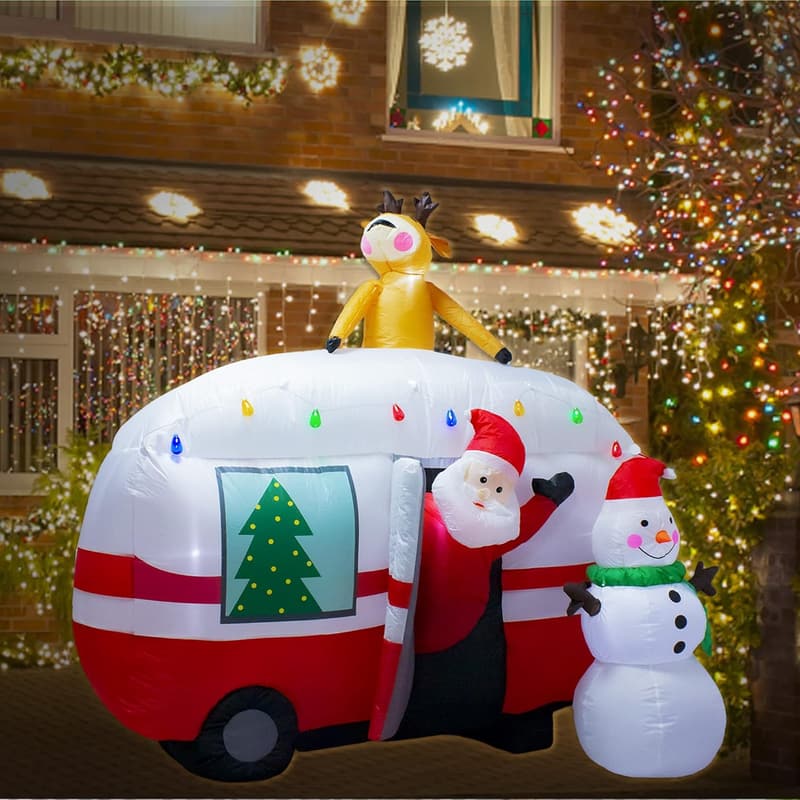8FT Inflatable Santa and Snowman Holiday Yard Decoration with LED Lights