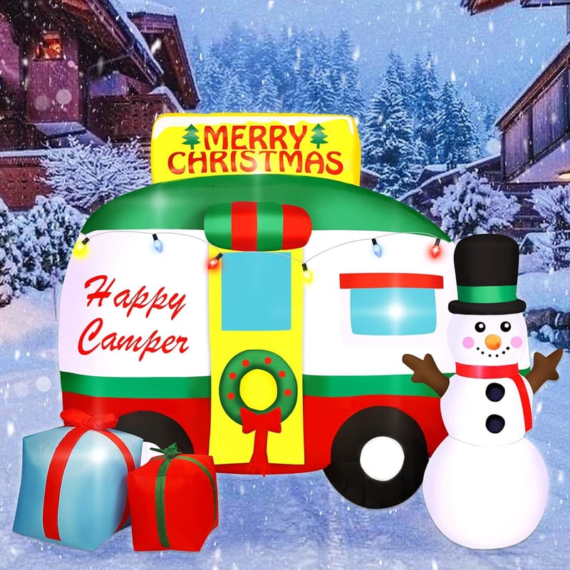 7 ft Inflatable Christmas RV with Snowman & Gifts