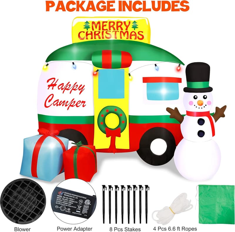 7 ft Inflatable Christmas RV with Snowman & Gifts