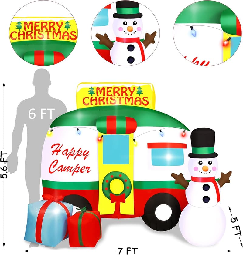 7 ft Inflatable Christmas RV with Snowman & Gifts