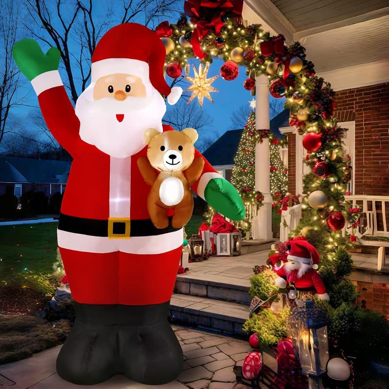 Inflatable Santa with Bear - LED Christmas Yard Decoration