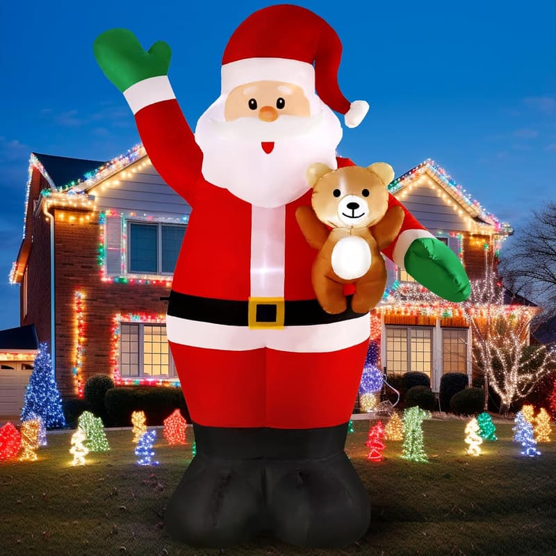 Inflatable Santa with Bear - LED Christmas Yard Decoration