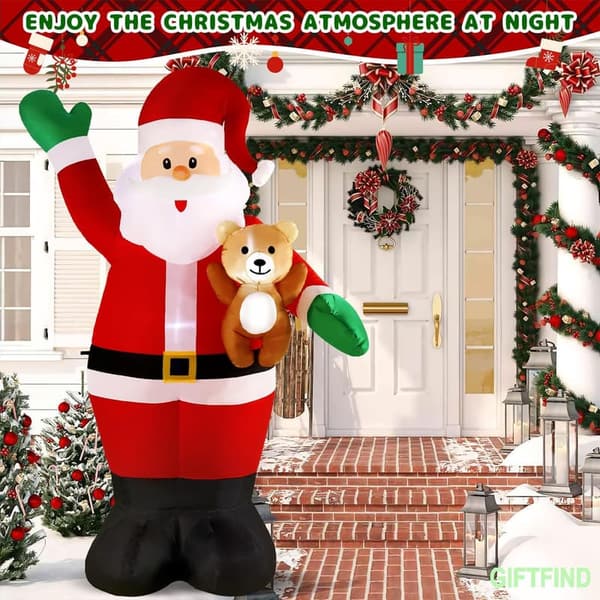 Inflatable Santa with Bear - LED Christmas Yard Decoration