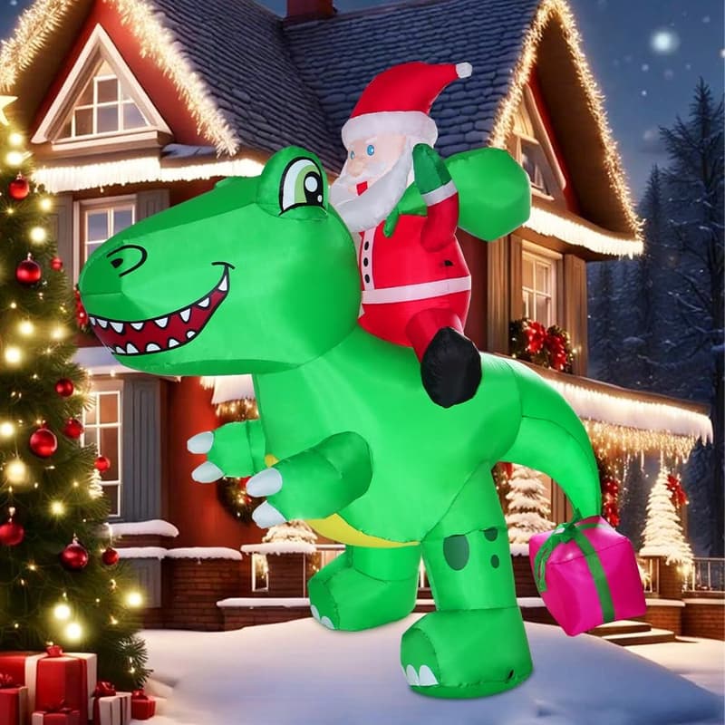 LED Santa Riding Dinosaur Christmas Inflatable Decoration - 9x7FT
