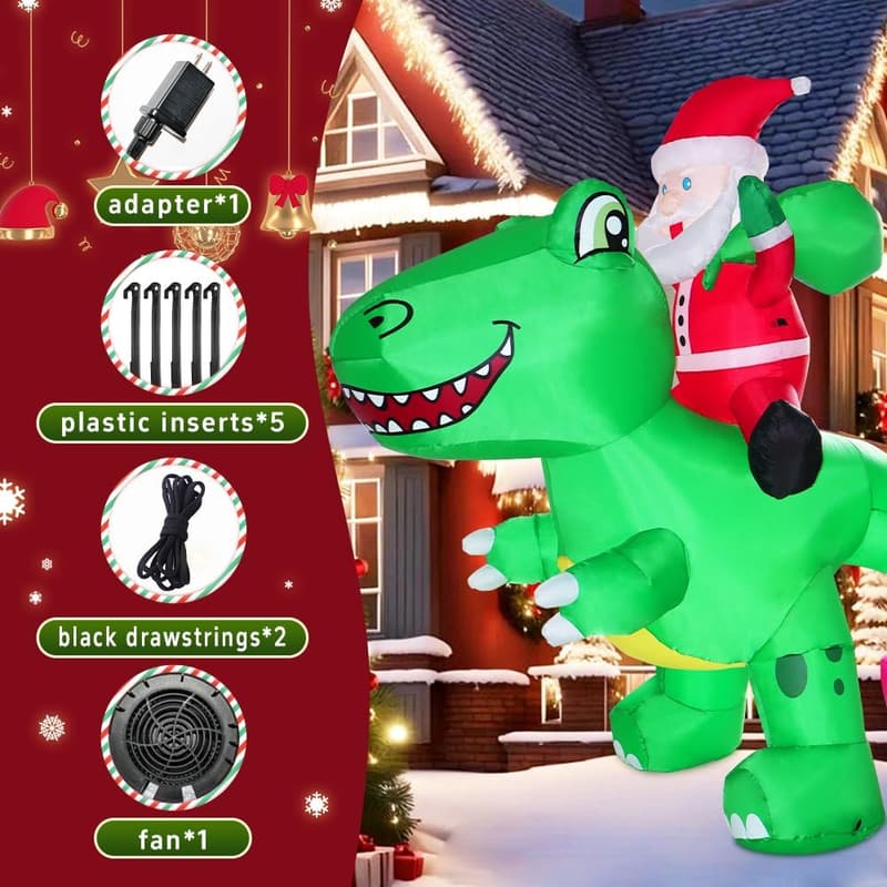 LED Santa Riding Dinosaur Christmas Inflatable Decoration - 9x7FT