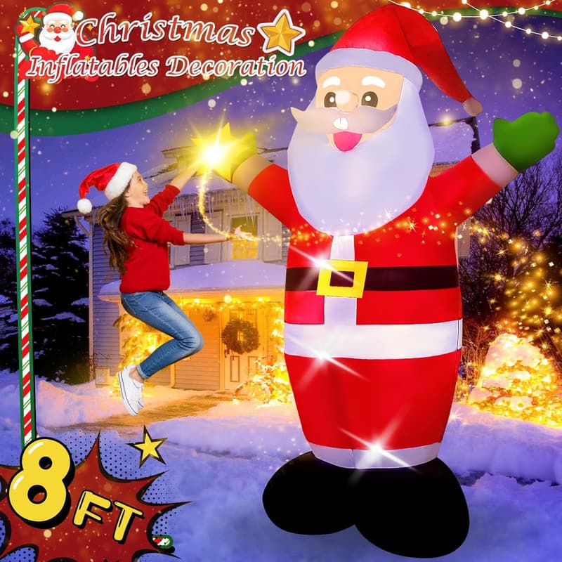 8FT Lighted Santa Outdoor Inflatable for Holiday Yard Decor