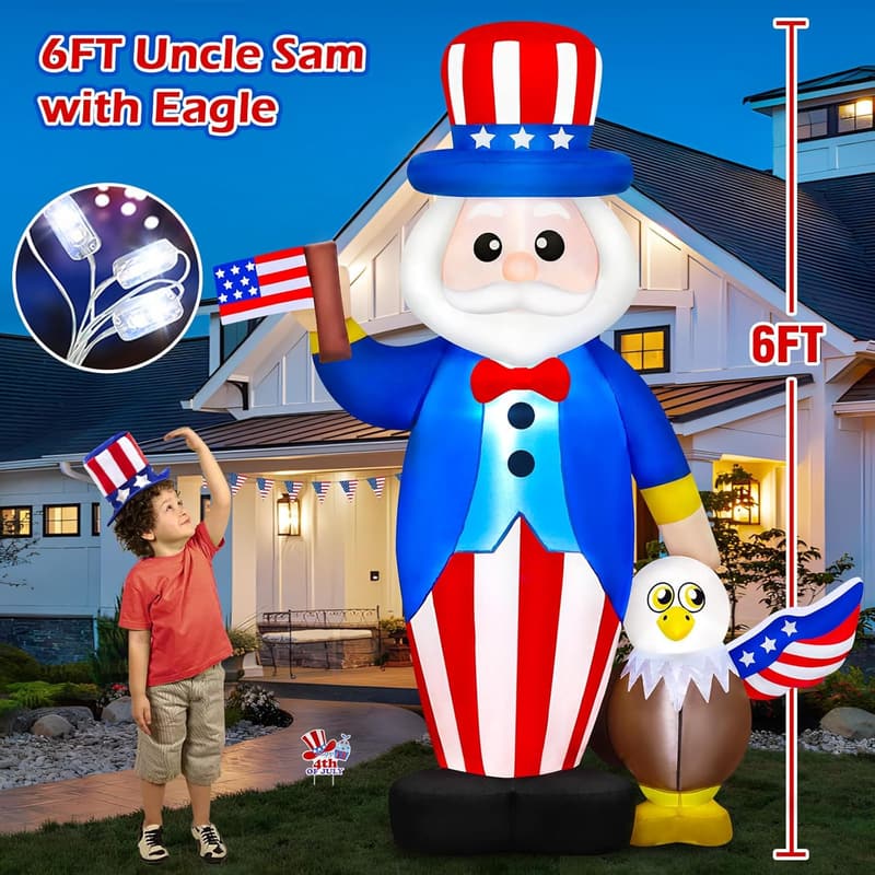Independence Day Inflatable Uncle Sam with Eagle & LED