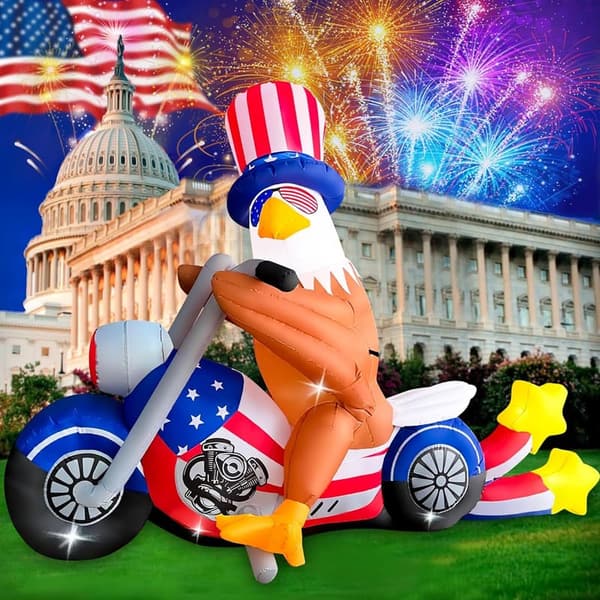 Patriotic Eagle Inflatable with LED Lights for 4th of July Decor