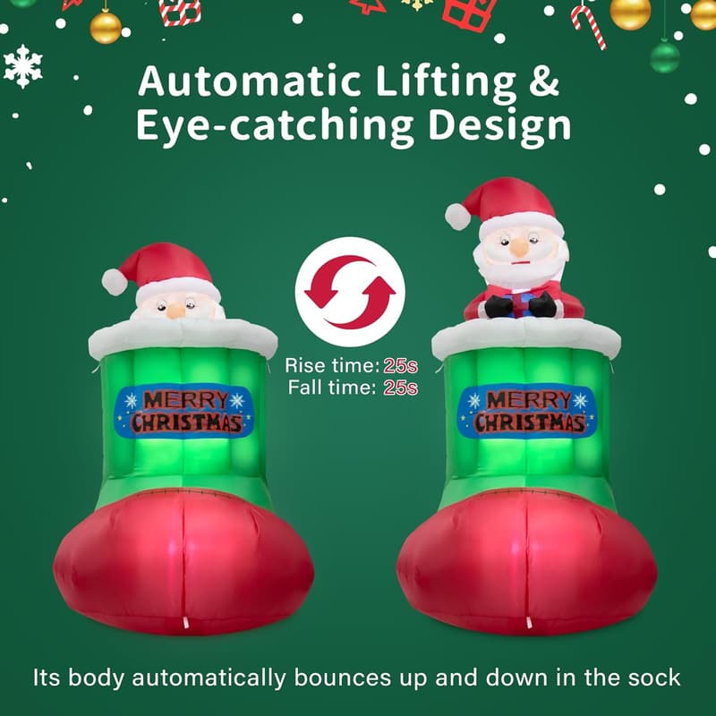 Christmas Inflatable Santa Decoration with LED Lights - 5.4FT