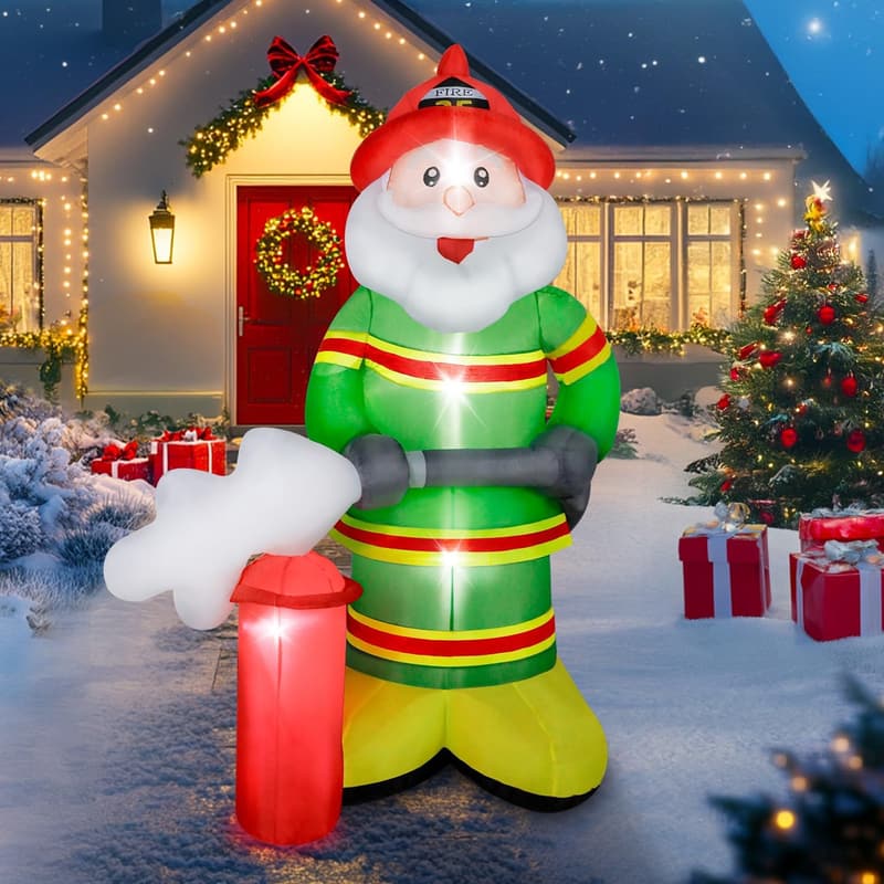 7FT LED Inflatable Firefighter Santa Decoration for Christmas