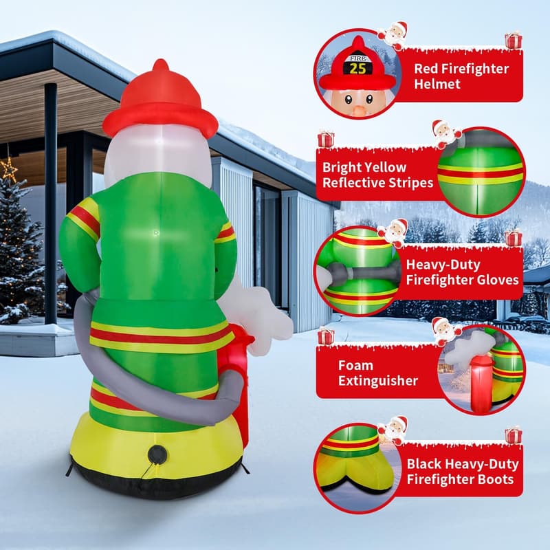 7FT LED Inflatable Firefighter Santa Decoration for Christmas