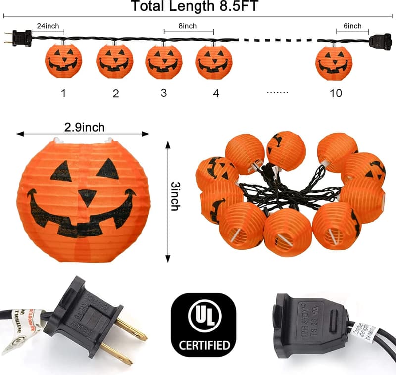 Halloween Pumpkin String Lights - 8.5 Ft Indoor/Outdoor Decor