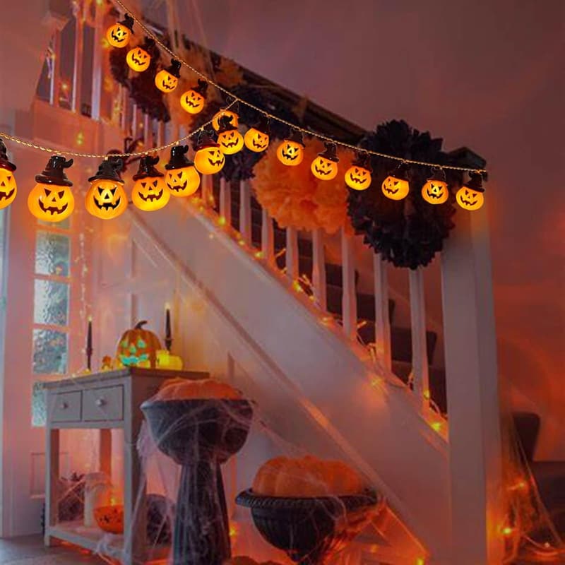 Halloween Pumpkin String Lights - Battery Operated Decorations