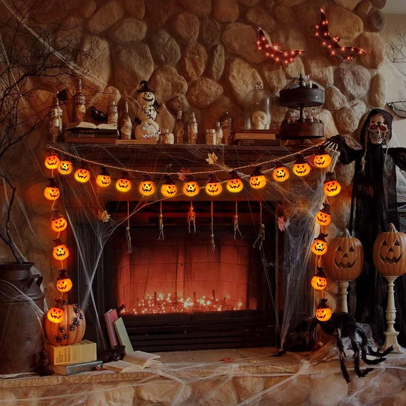Halloween Pumpkin String Lights - Battery Operated Decorations
