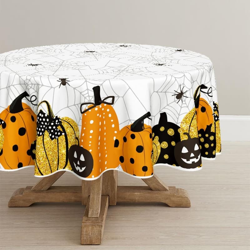 Halloween Jack-O-Lantern Round Tablecloth, 70x70 Inch