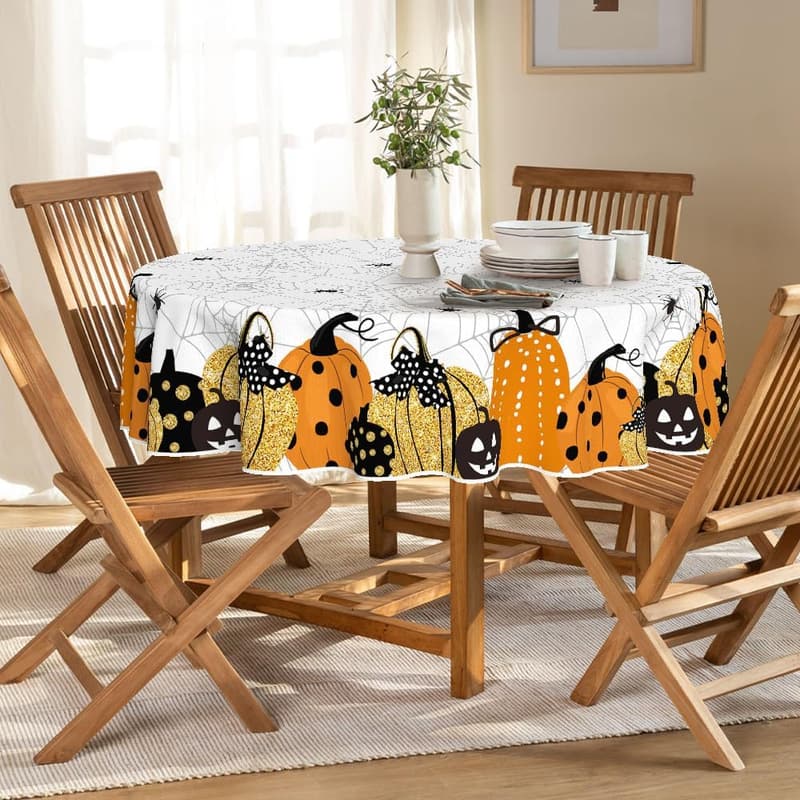 Halloween Jack-O-Lantern Round Tablecloth, 70x70 Inch