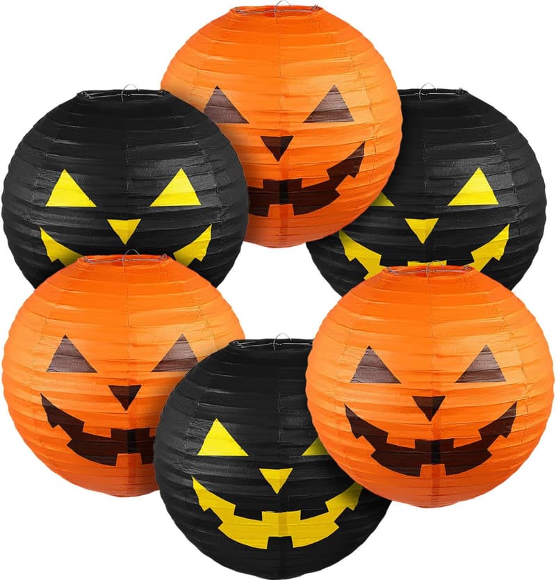 Halloween Pumpkin Paper Lanterns Set - 6 Spooky Decorations