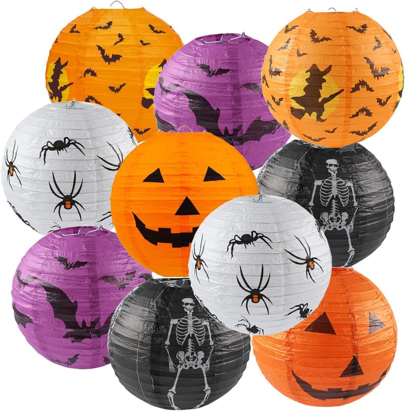Halloween Paper Lanterns Set - 10 Pcs Jack-O'-Lantern Decor