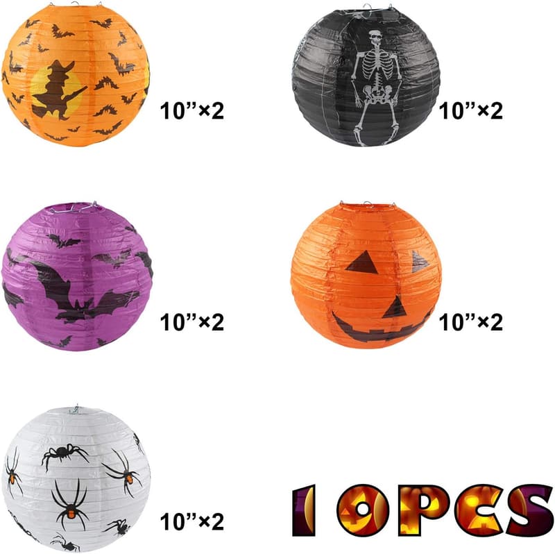 Halloween Paper Lanterns Set - 10 Pcs Jack-O'-Lantern Decor