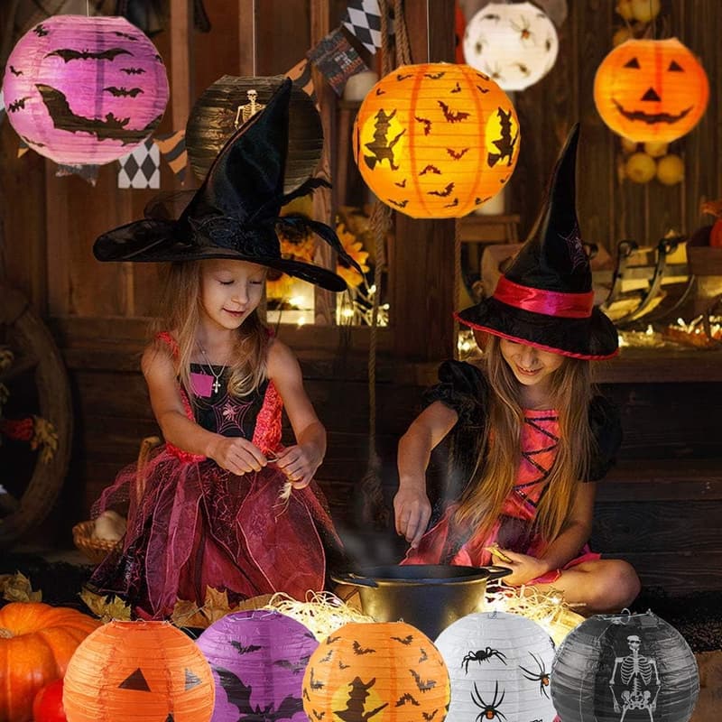 Halloween Paper Lanterns Set - 10 Pcs Jack-O'-Lantern Decor