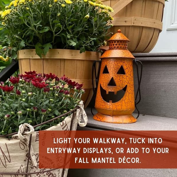 Halloween Metal Pumpkin Lantern - Rustic Fall Decoration