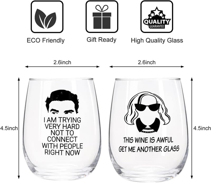 Funny Stemless Wine Glasses Set of 2 for Women - 15 oz